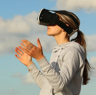 Photograph of model wearing VR headset